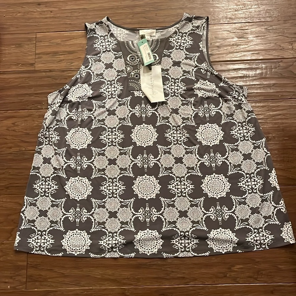 Magnolia Grace Reeny Embellished Split Neck Sleeveless Top Size 3X